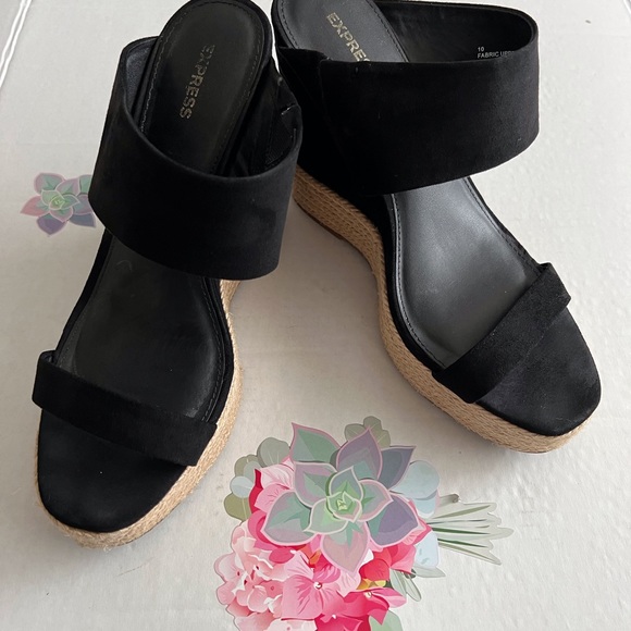 Express Shoes - Express Black Wedge Espadrilles